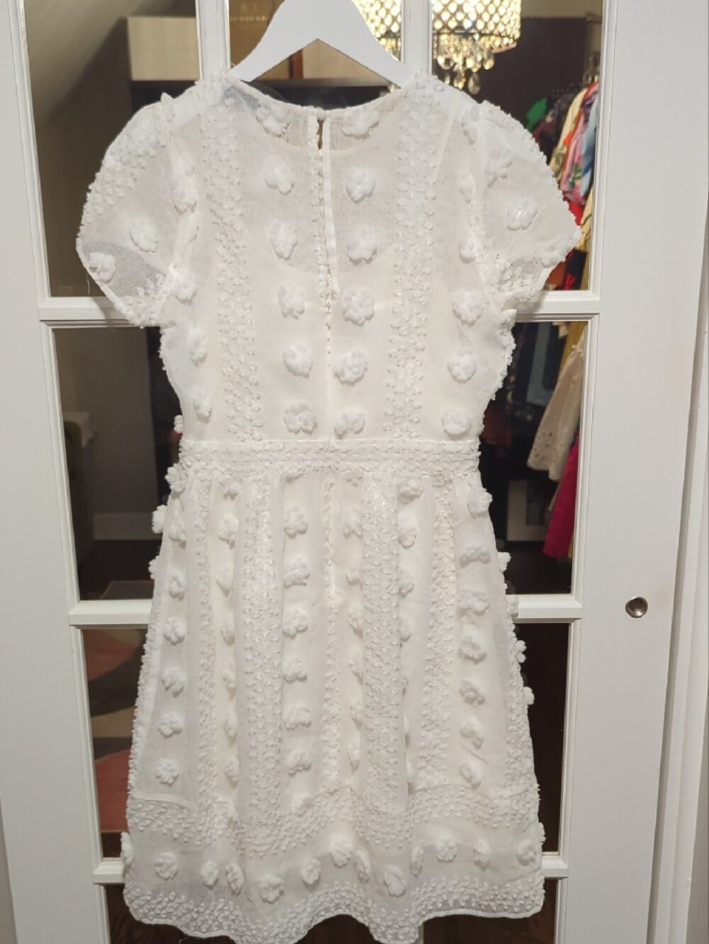 Anthropologie White Pom-Pom Lace Short-Sleeve Dress - Picture 8 of 11